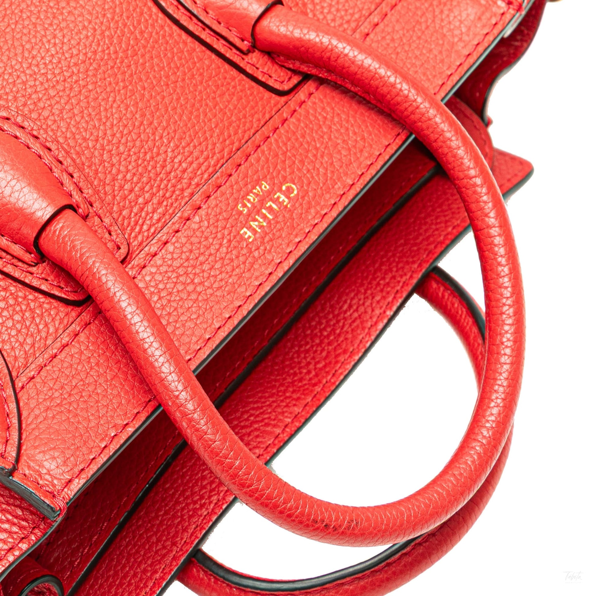 Second hand Céline Luggage Nano Drummed Calfskin Leather Tote Crossbody Red - Tabita Bags