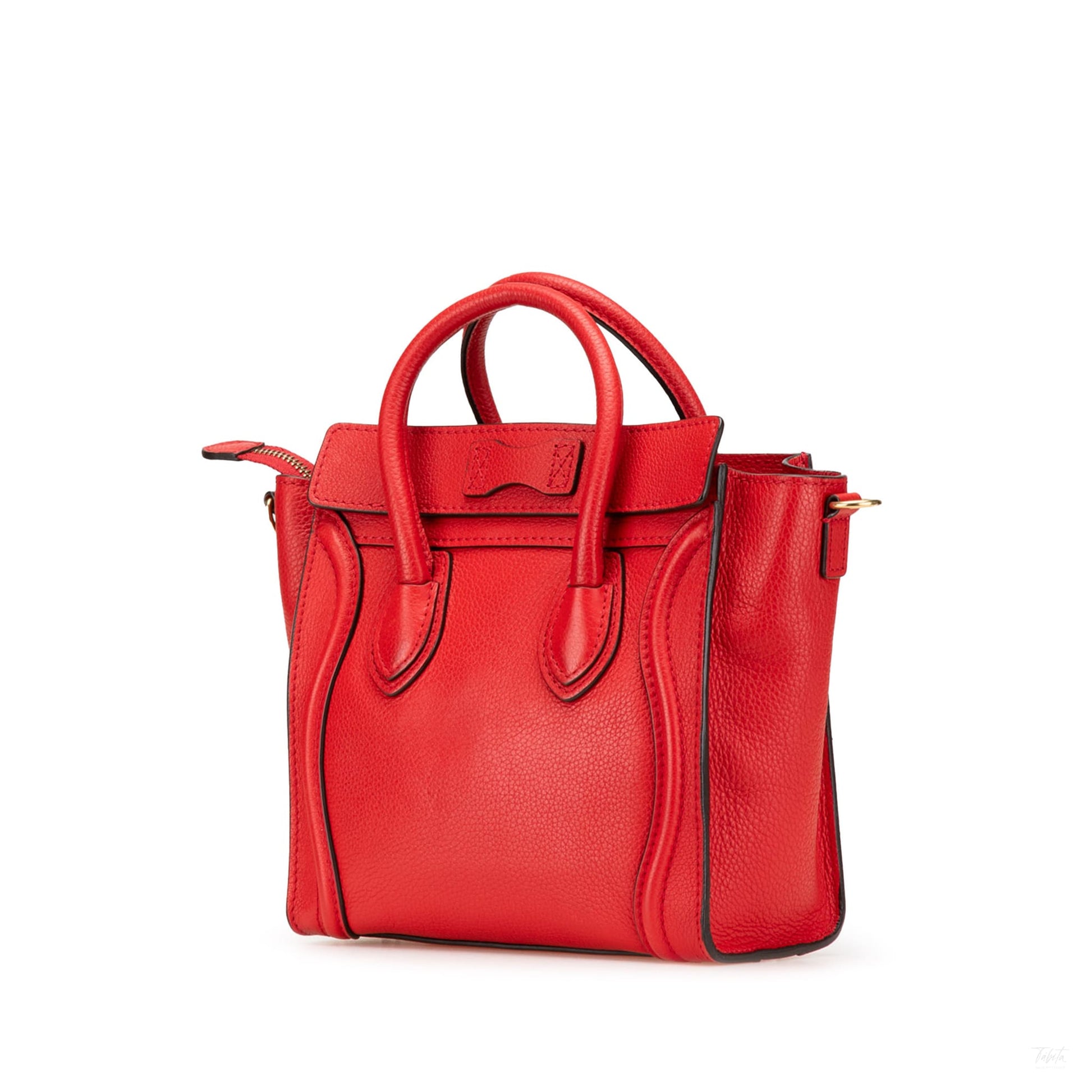 Second hand Céline Luggage Nano Drummed Calfskin Leather Tote Crossbody Red - Tabita Bags