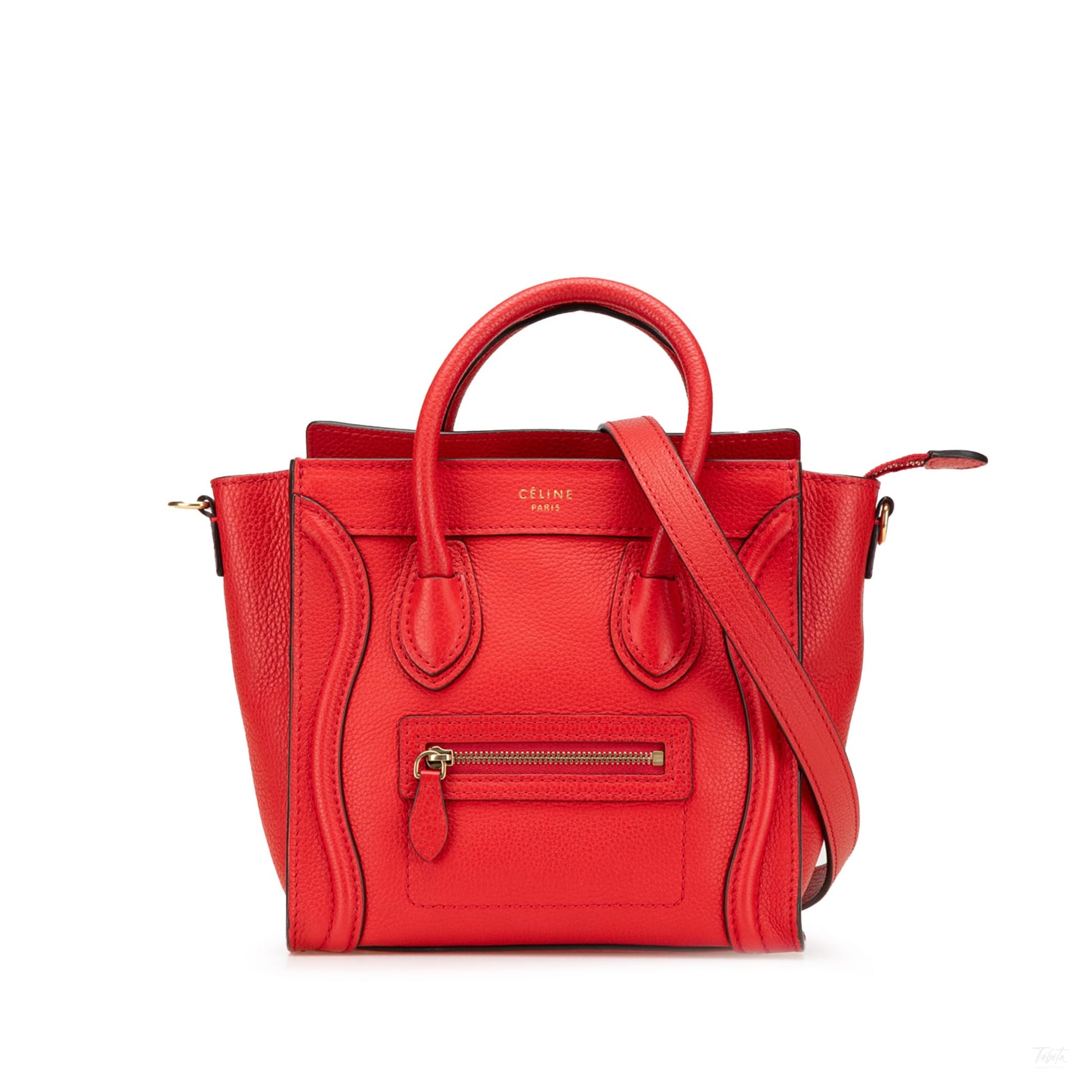 Second hand Céline Luggage Nano Drummed Calfskin Leather Tote Crossbody Red - Tabita Bags