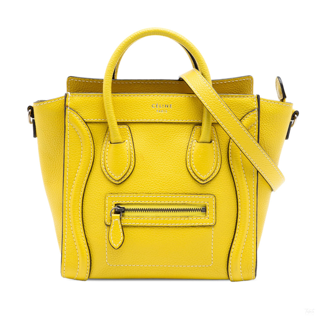 Second hand Céline Luggage Nano Drummed Calfskin Leather Tote Crossbody Yellow - Tabita Bags