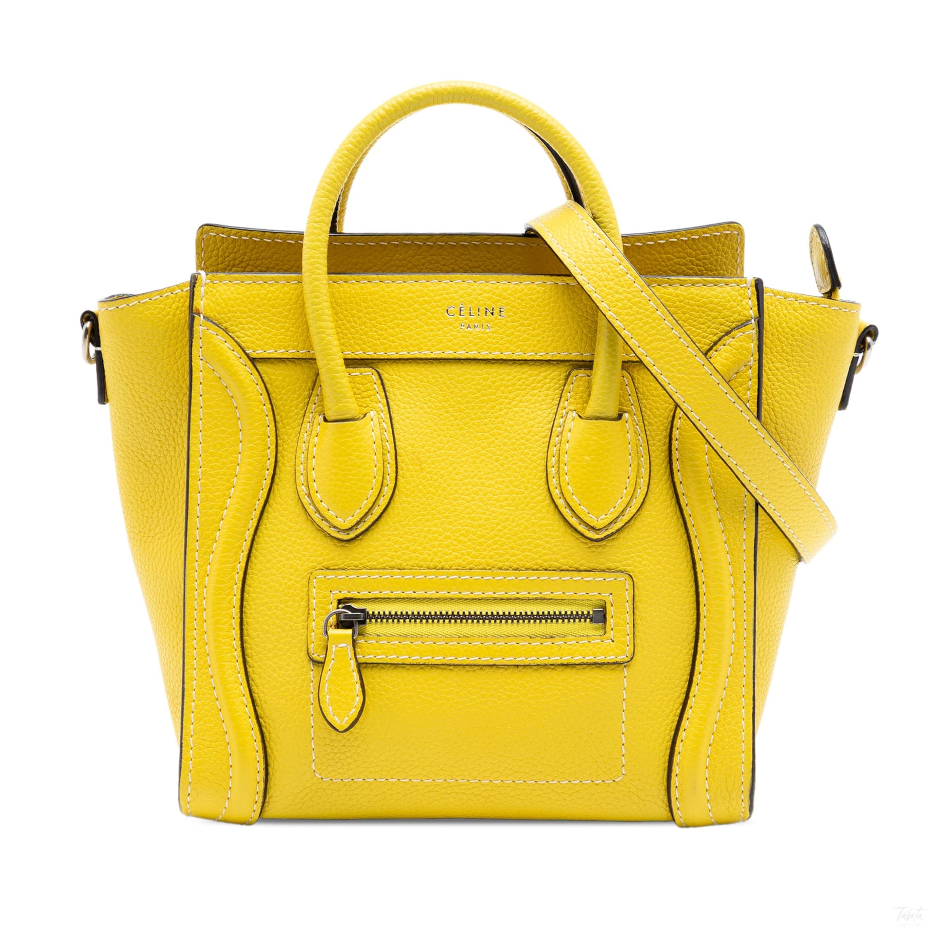 Second hand Céline Luggage Nano Drummed Calfskin Leather Tote Crossbody Yellow - Tabita Bags