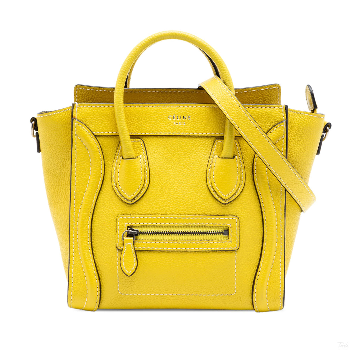 Second hand Céline Luggage Nano Drummed Calfskin Leather Tote Crossbody Yellow - Tabita Bags