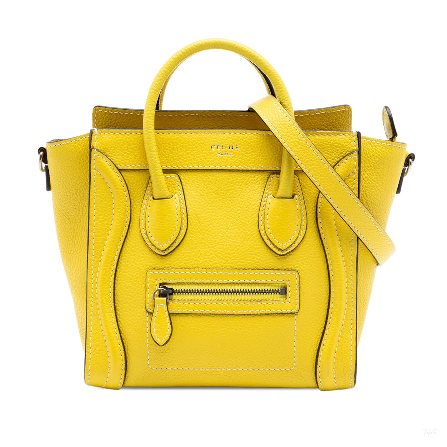 Second hand Céline Luggage Nano Drummed Calfskin Leather Tote Crossbody Yellow - Tabita Bags