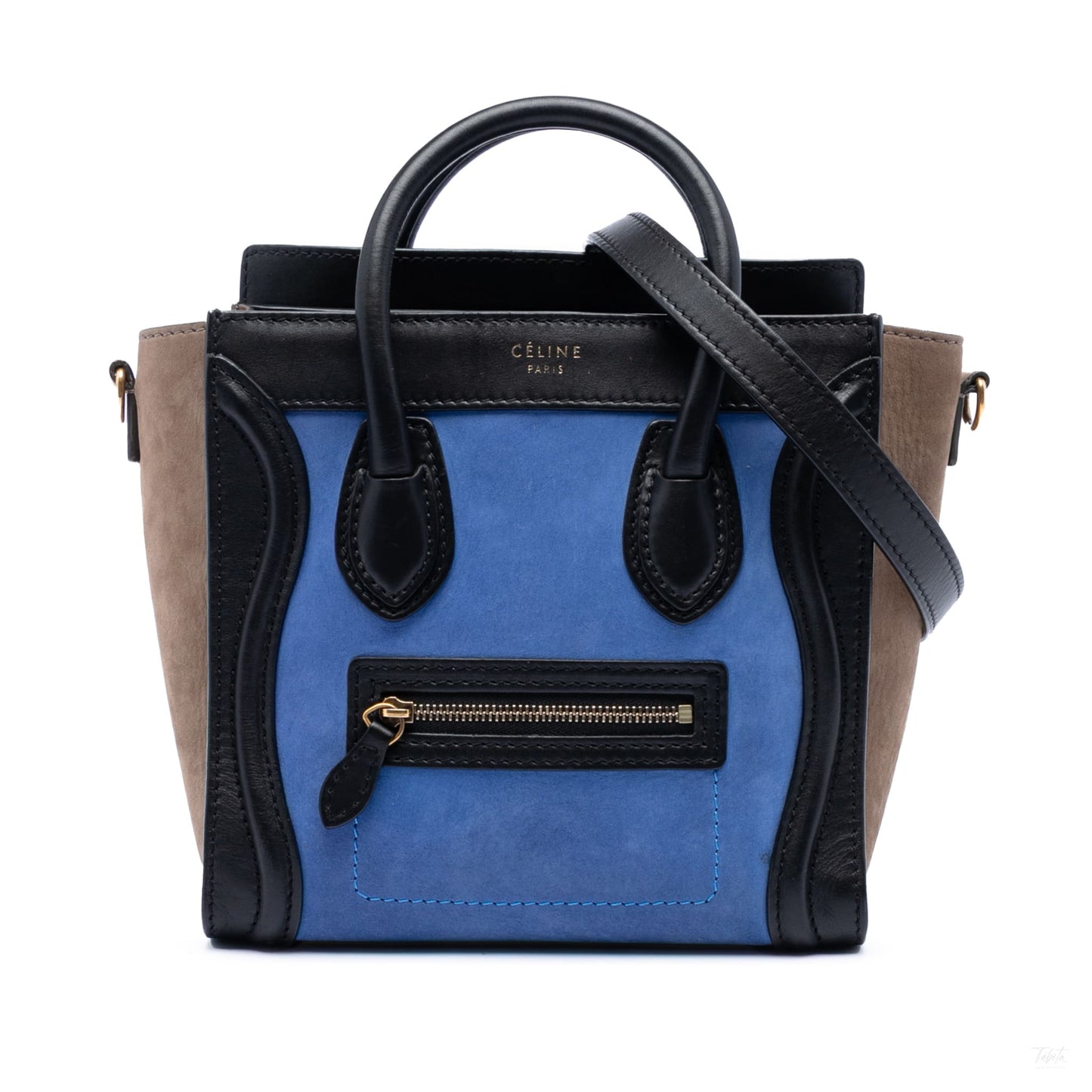 Second hand Céline Luggage Nano Nubuck and Drummed Calfskin Leather Tote Handbag Blue - Tabita Bags