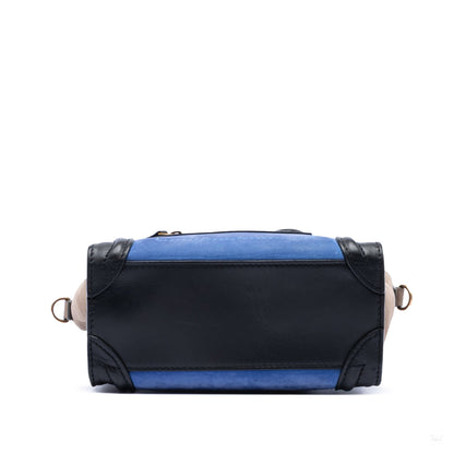 Second hand Céline Luggage Nano Nubuck and Drummed Calfskin Leather Tote Handbag Blue - Tabita Bags