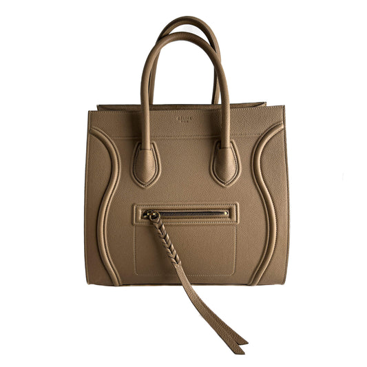 Second hand Céline Phanton Luggage Medium Drummed Calfskin Leather Tote Handbag Beige - Tabita Bags