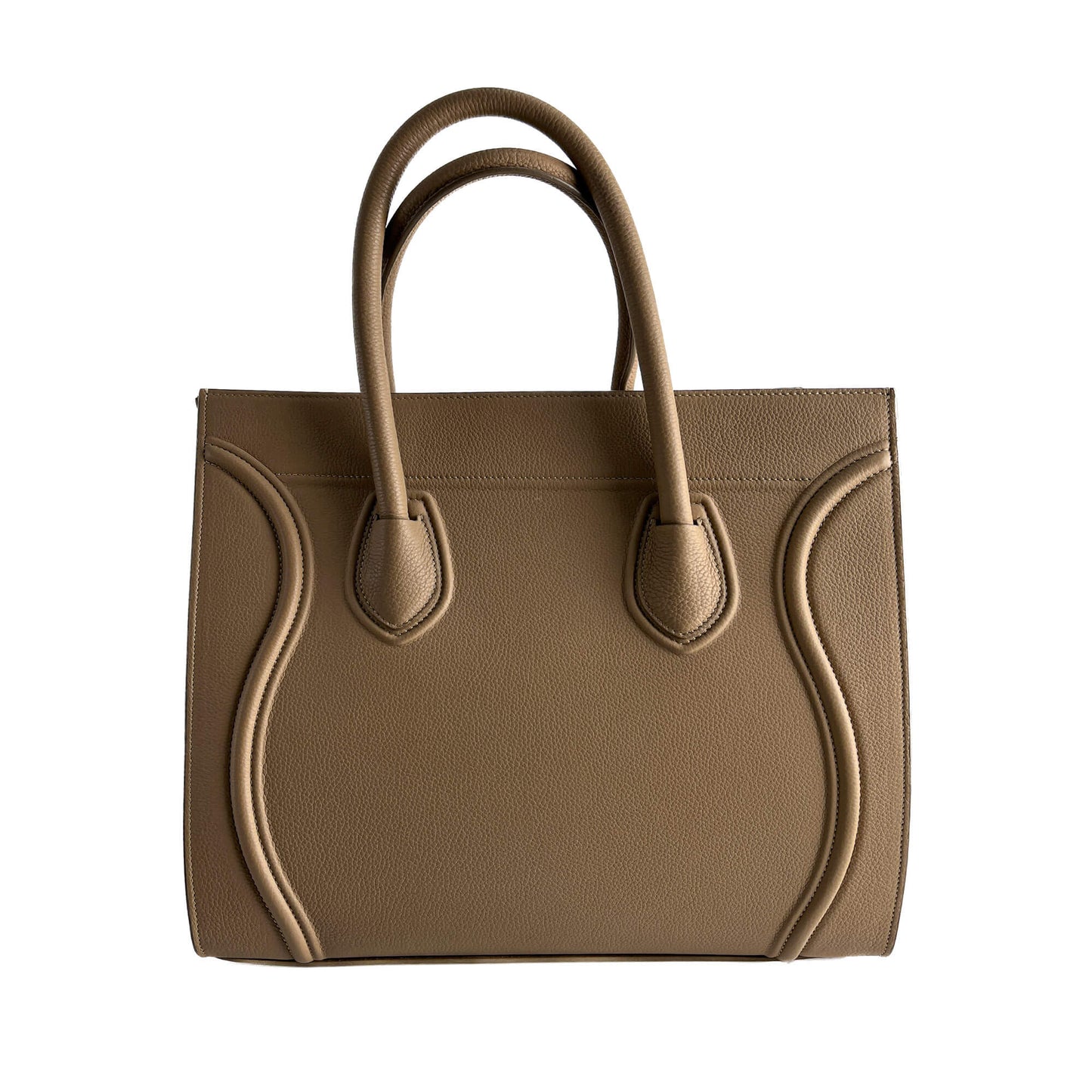Second hand Céline Phanton Luggage Medium Drummed Calfskin Leather Tote Handbag Beige - Tabita Bags