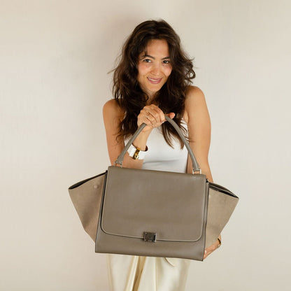 Second hand Céline Trapeze Large Leather Top-handle Handbag Beige - Tabita Bags