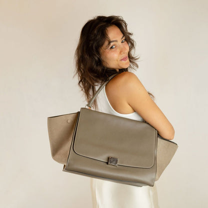 Second hand Céline Trapeze Large Leather Top-handle Handbag Beige - Tabita Bags