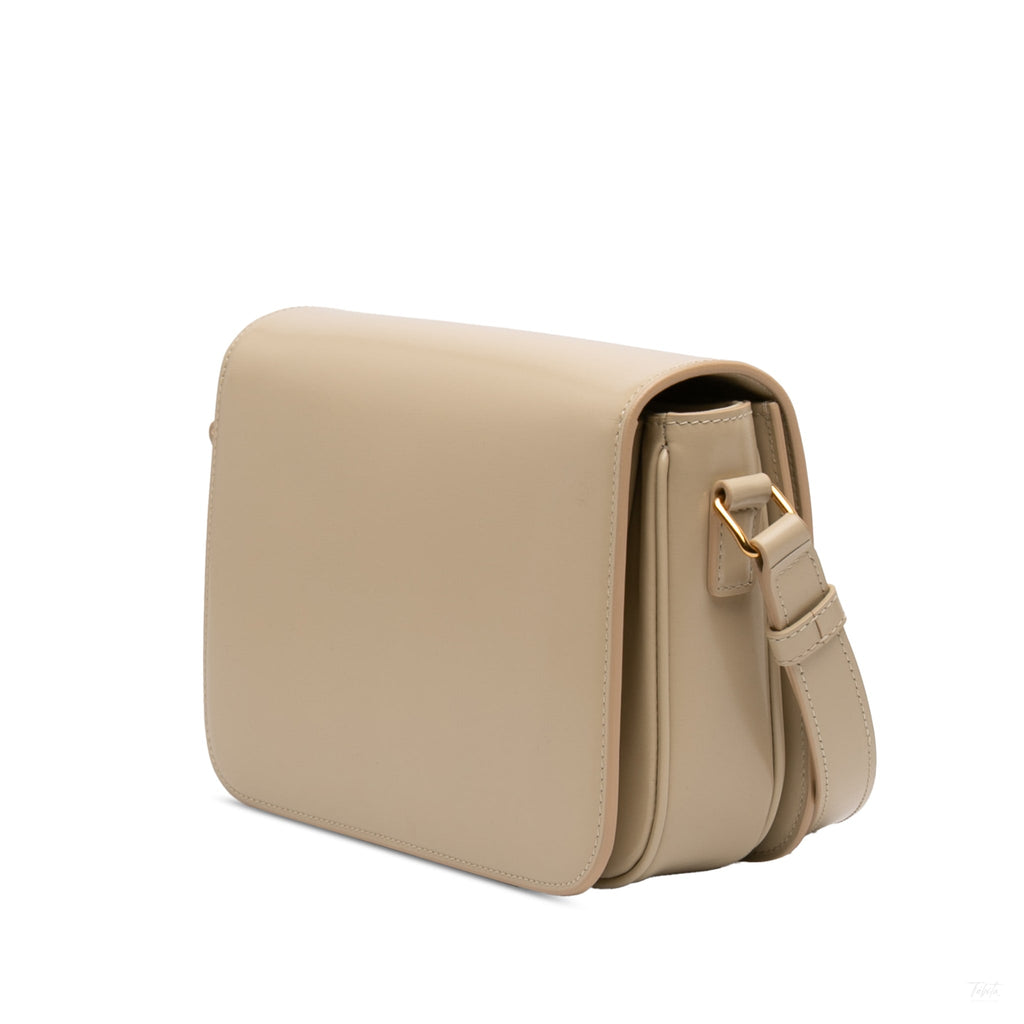 Second hand Céline Triomphe Classique Shiny Calfskin Leather Flap Crossbody Brown - Tabita Bags