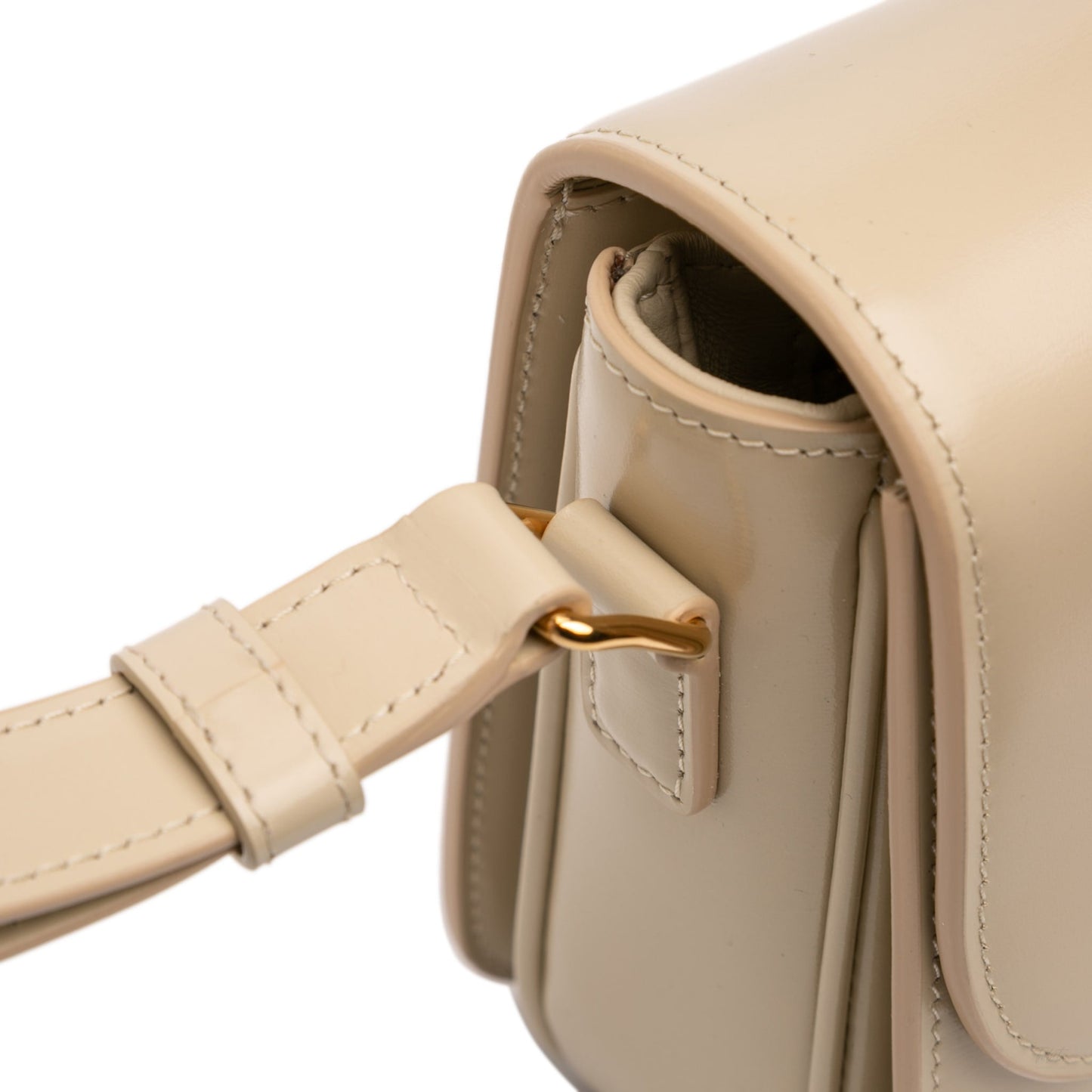 Second hand Céline Triomphe Classique Shiny Calfskin Leather Flap Crossbody Brown - Tabita Bags