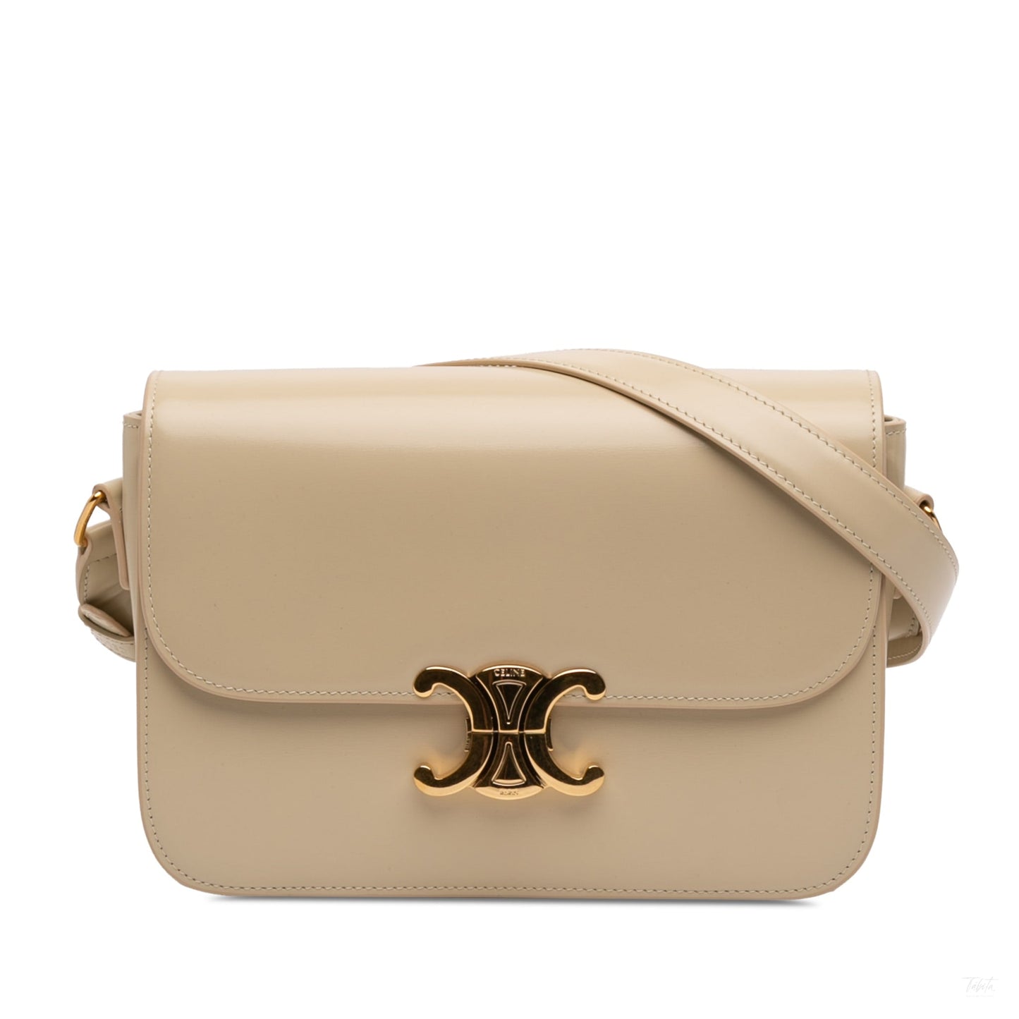 Second hand Céline Triomphe Classique Shiny Calfskin Leather Flap Crossbody Brown - Tabita Bags