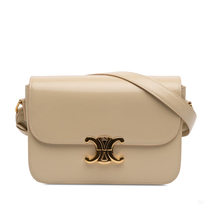 Second hand Céline Triomphe Classique Shiny Calfskin Leather Flap Crossbody Brown - Tabita Bags