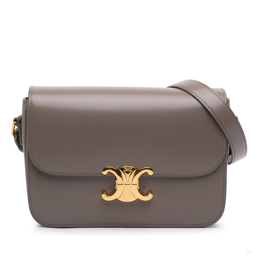 Second hand Céline Triomphe Classique Shiny Calfskin Leather Flap Crossbody Brown - Tabita Bags