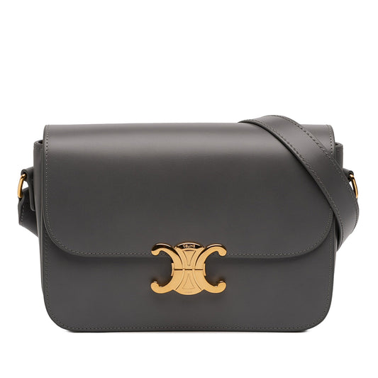 Second hand Céline Triomphe Classique Shiny Calfskin Leather Flap Crossbody Grey - Tabita Bags