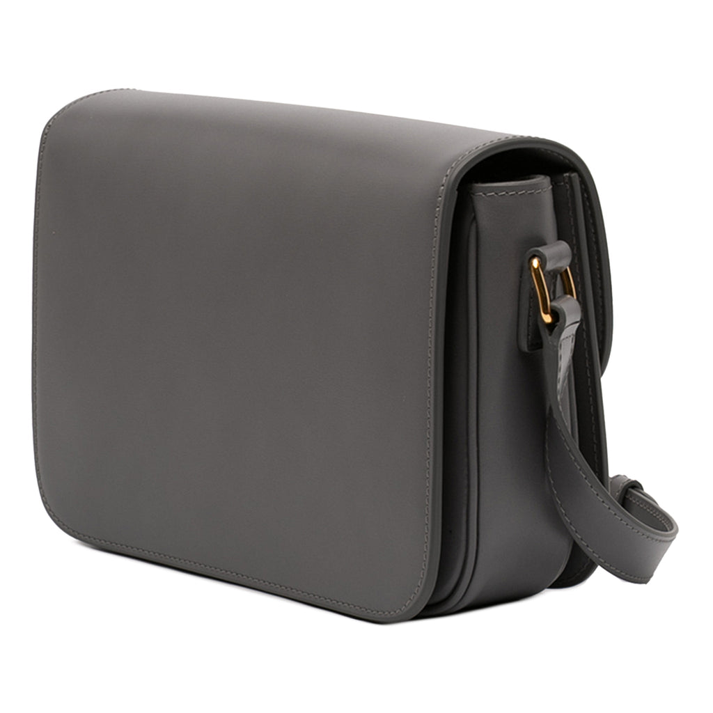 Second hand Céline Triomphe Classique Shiny Calfskin Leather Flap Crossbody Grey - Tabita Bags