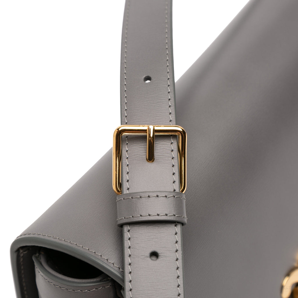 Second hand Céline Triomphe Classique Shiny Calfskin Leather Flap Crossbody Grey - Tabita Bags