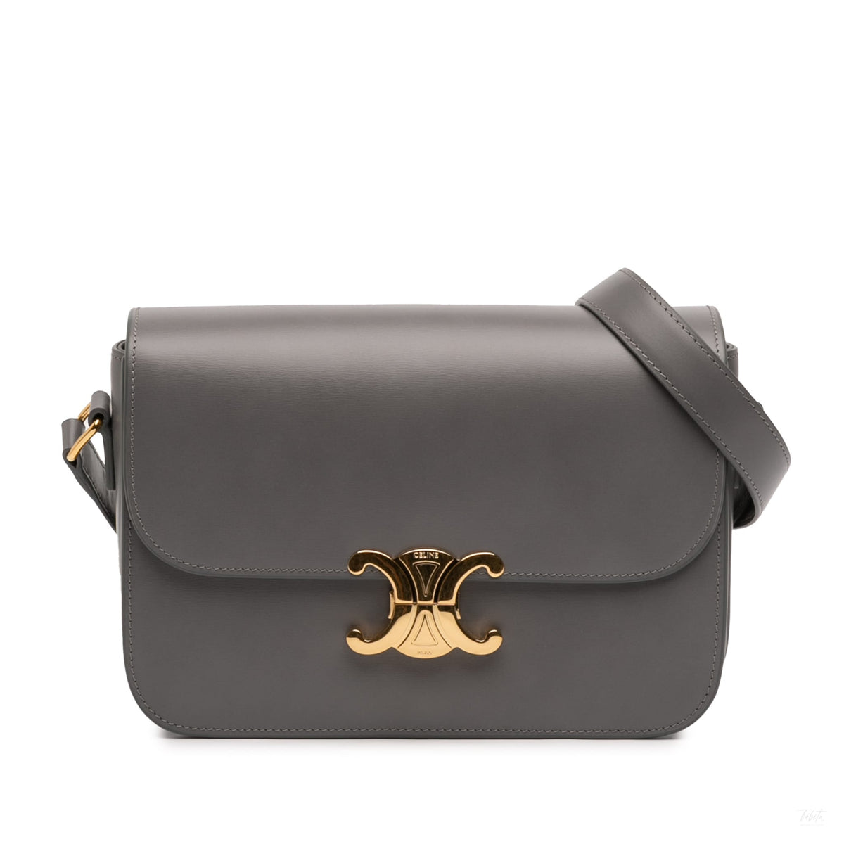 Second hand Céline Triomphe Classique Shiny Calfskin Leather Flap Crossbody Grey - Tabita Bags