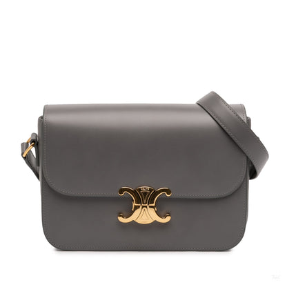Second hand Céline Triomphe Classique Shiny Calfskin Leather Flap Crossbody Grey - Tabita Bags