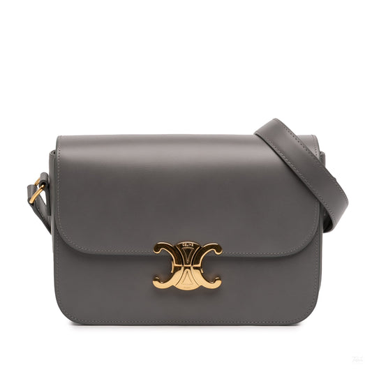 Second hand Céline Triomphe Classique Shiny Calfskin Leather Flap Crossbody Grey - Tabita Bags