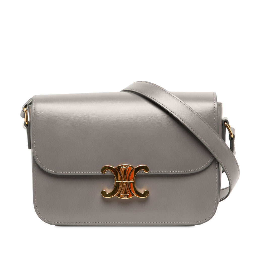 Second hand Céline Triomphe Classique Shiny Calfskin Leather Flap Crossbody Grey - Tabita Bags