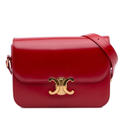 Second hand Céline Triomphe Classique Shiny Calfskin Leather Flap Crossbody Red - Tabita Bags