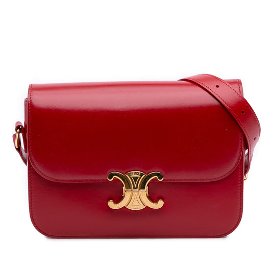 Second hand Céline Triomphe Classique Shiny Calfskin Leather Flap Crossbody Red - Tabita Bags