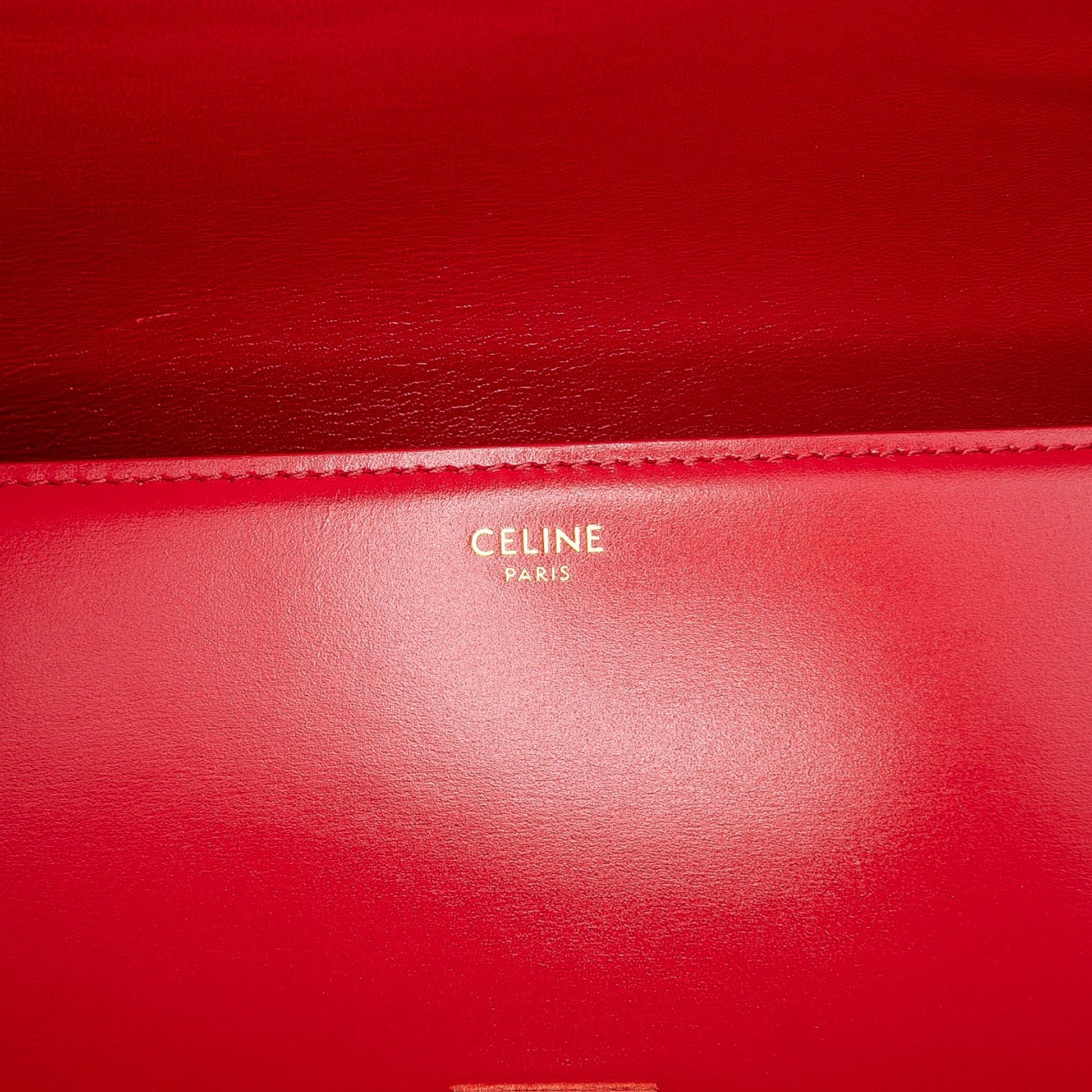Second hand Céline Triomphe Classique Shiny Calfskin Leather Flap Crossbody Red - Tabita Bags
