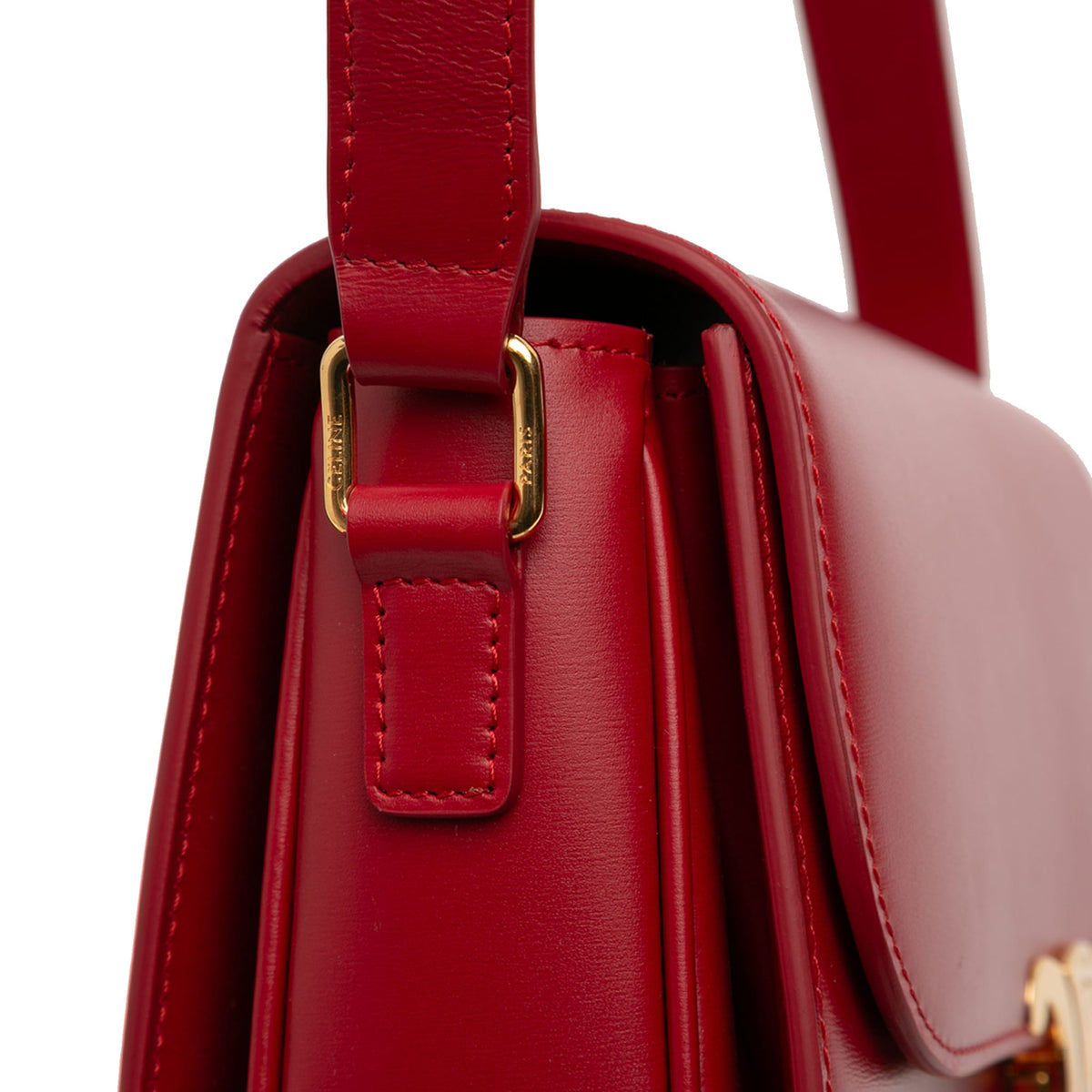 Second hand Céline Triomphe Classique Shiny Calfskin Leather Flap Crossbody Red - Tabita Bags