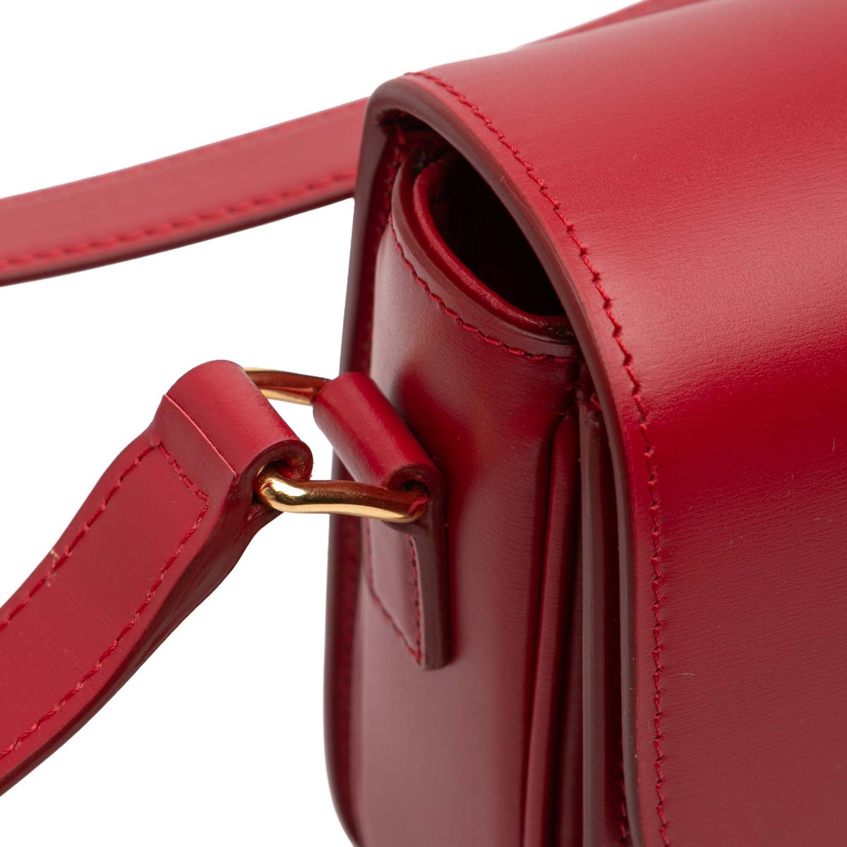 Second hand Céline Triomphe Classique Shiny Calfskin Leather Flap Crossbody Red - Tabita Bags