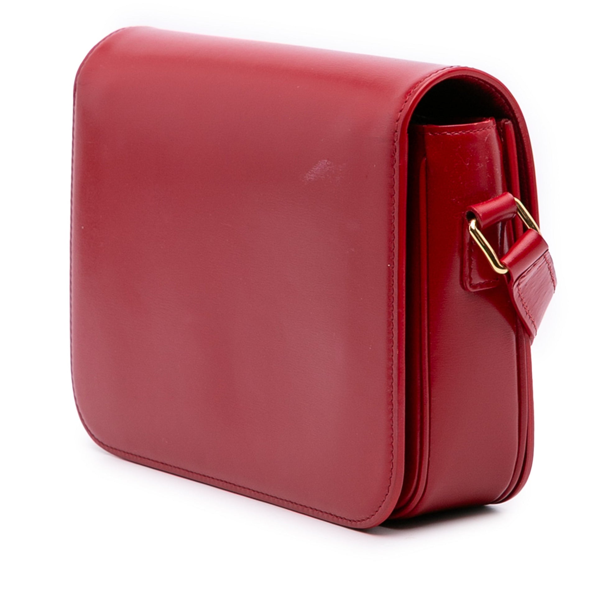 Second hand Céline Triomphe Classique Shiny Calfskin Leather Flap Crossbody Red - Tabita Bags