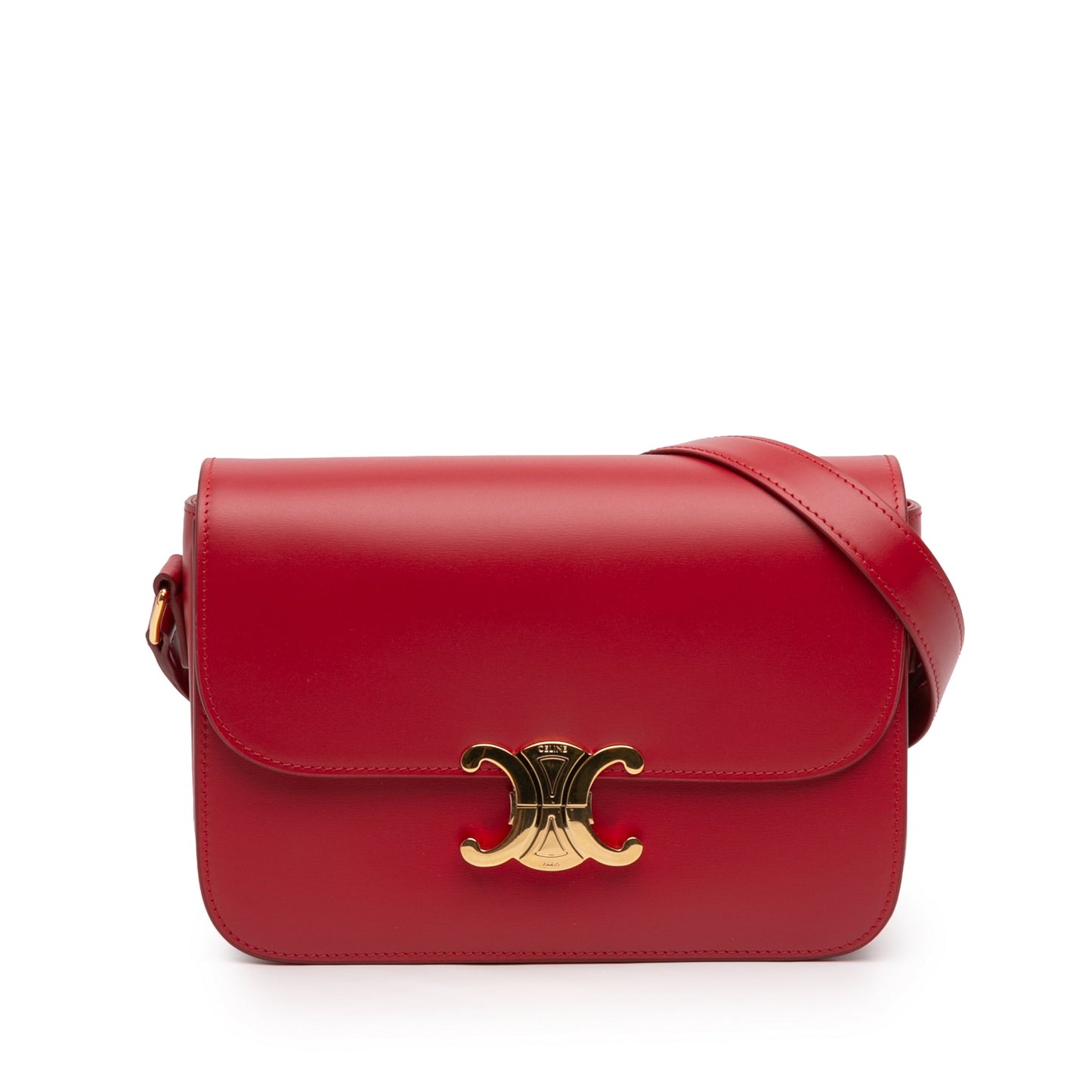 Second hand Céline Triomphe Classique Shiny Calfskin Leather Flap Crossbody Red - Tabita Bags