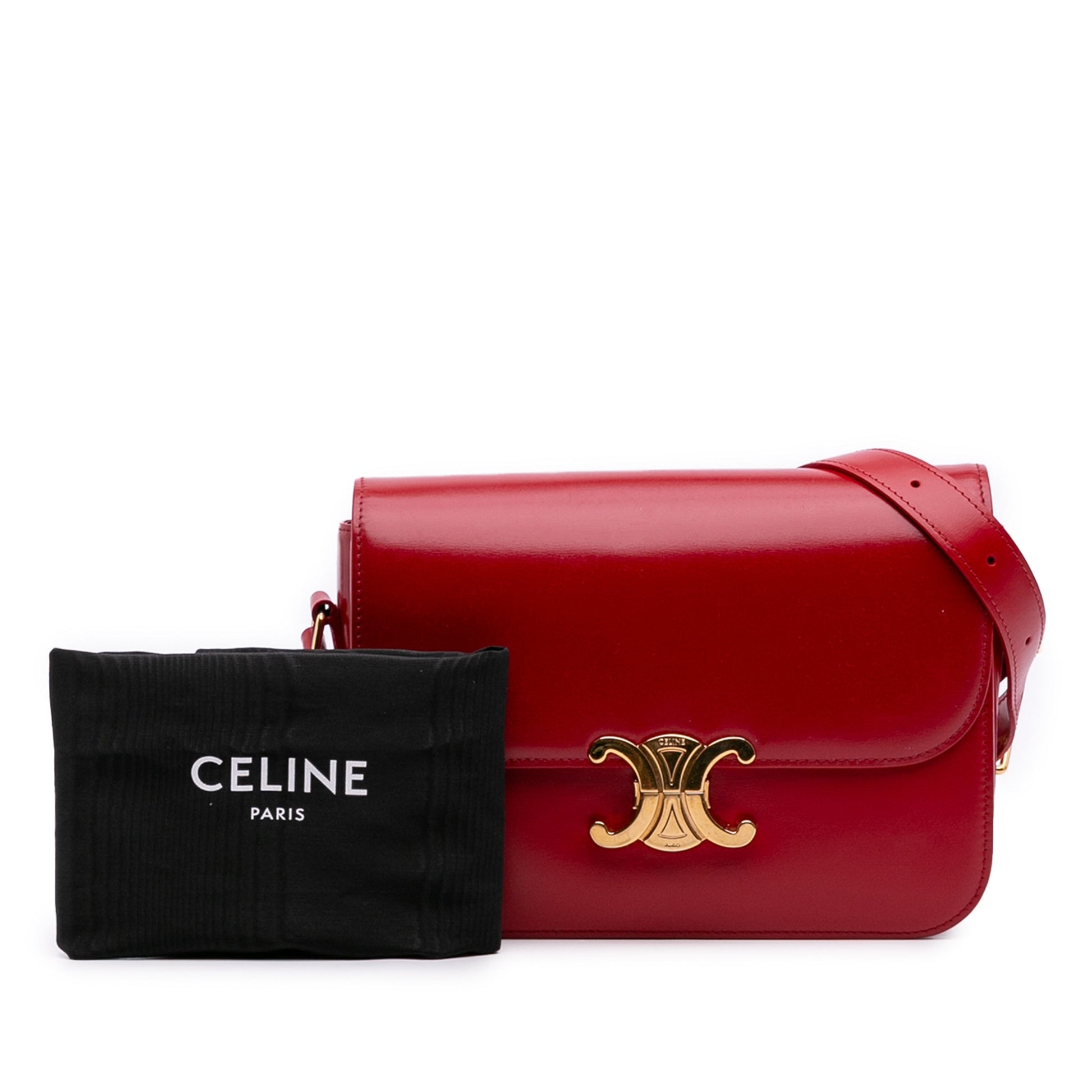 Second hand Céline Triomphe Classique Shiny Calfskin Leather Flap Crossbody Red - Tabita Bags