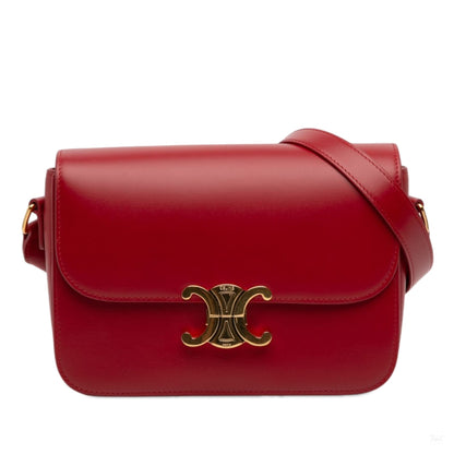 Second hand Céline Triomphe Classique Shiny Calfskin Leather Flap Crossbody Red - Tabita Bags