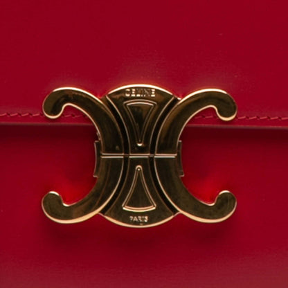 Second hand Céline Triomphe Classique Shiny Calfskin Leather Flap Crossbody Red - Tabita Bags