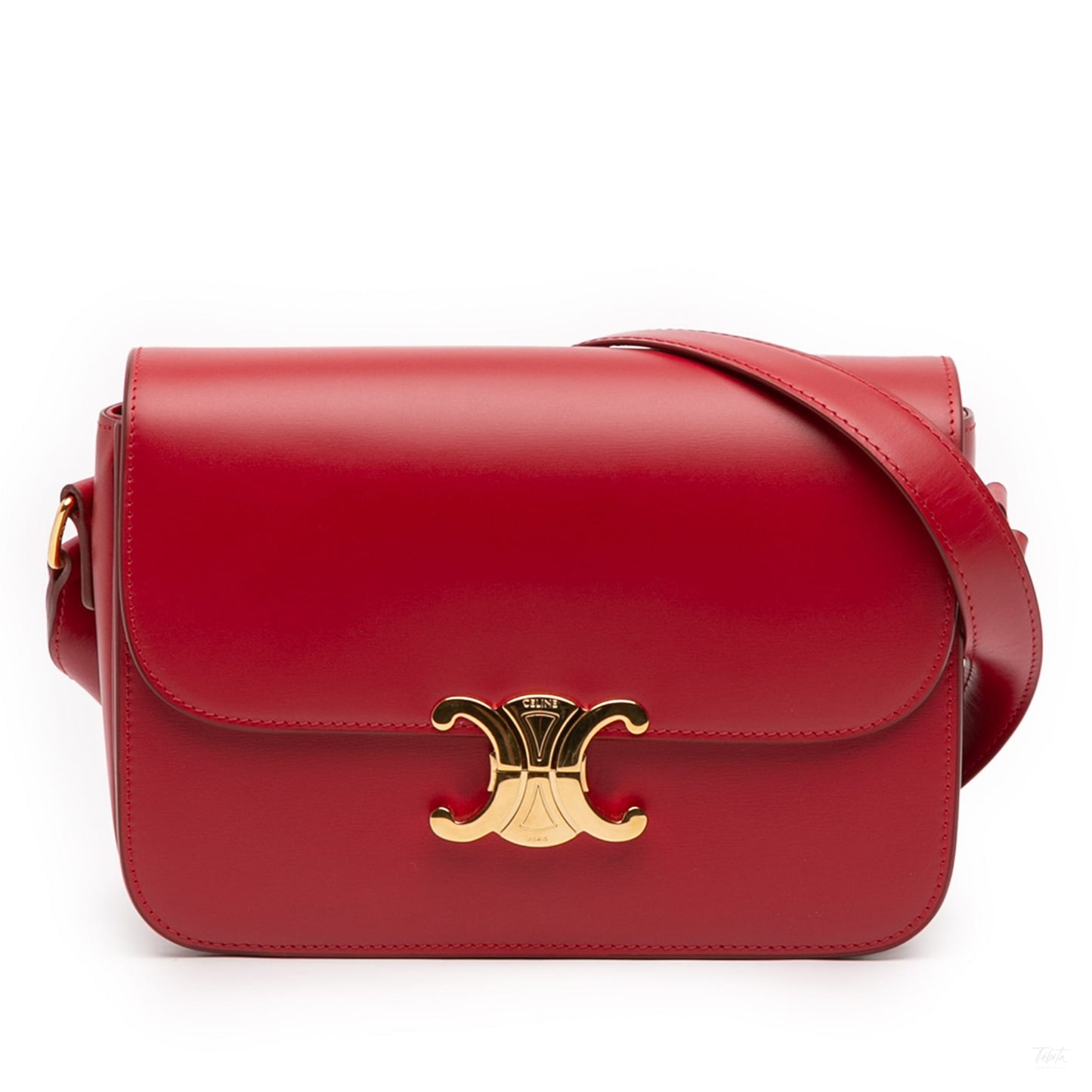 Second hand Céline Triomphe Classique Shiny Calfskin Leather Flap Crossbody Red - Tabita Bags