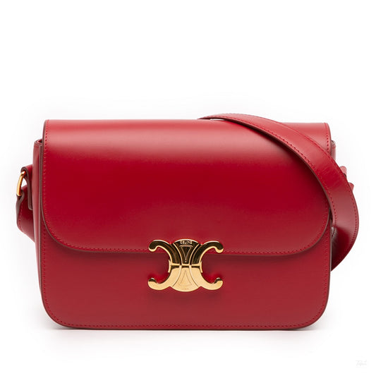 Second hand Céline Triomphe Classique Shiny Calfskin Leather Flap Crossbody Red - Tabita Bags