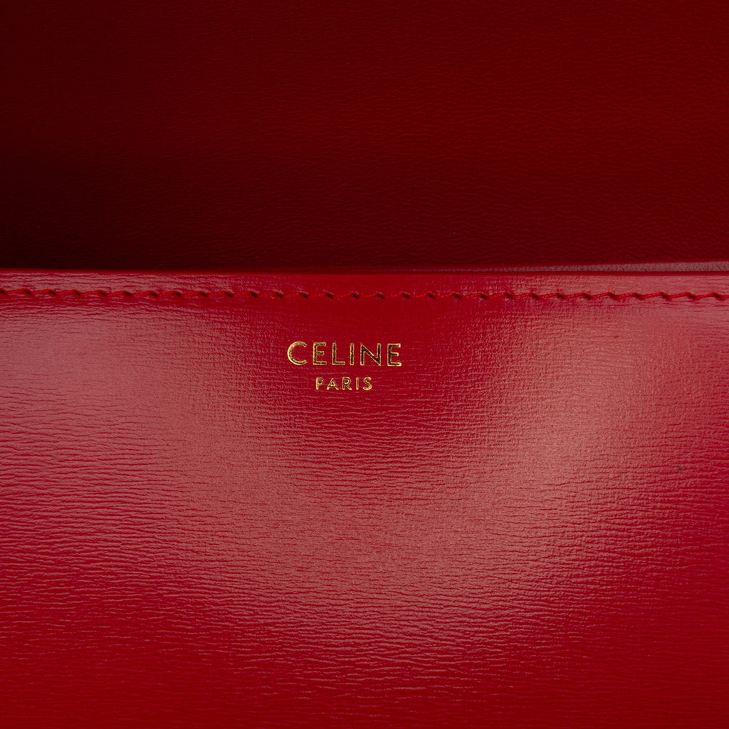 Second hand Céline Triomphe Classique Shiny Calfskin Leather Flap Crossbody Red - Tabita Bags