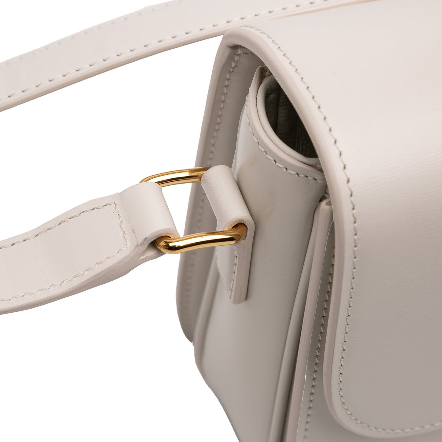 Second hand Céline Triomphe Classique Shiny Calfskin Leather Flap Crossbody White - Tabita Bags