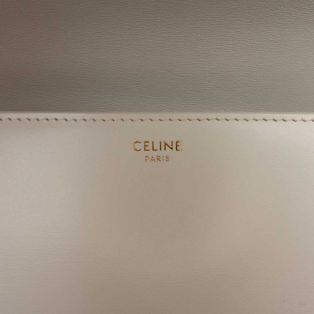Second hand Céline Triomphe Classique Shiny Calfskin Leather Flap Crossbody White - Tabita Bags