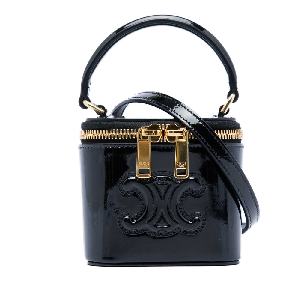 Second hand Céline Triomphe Mini Patent Leather Vanity Case Handbag Black - Tabita Bags