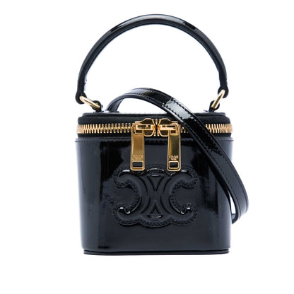 Second hand Céline Triomphe Mini Patent Leather Vanity Case Handbag Black - Tabita Bags