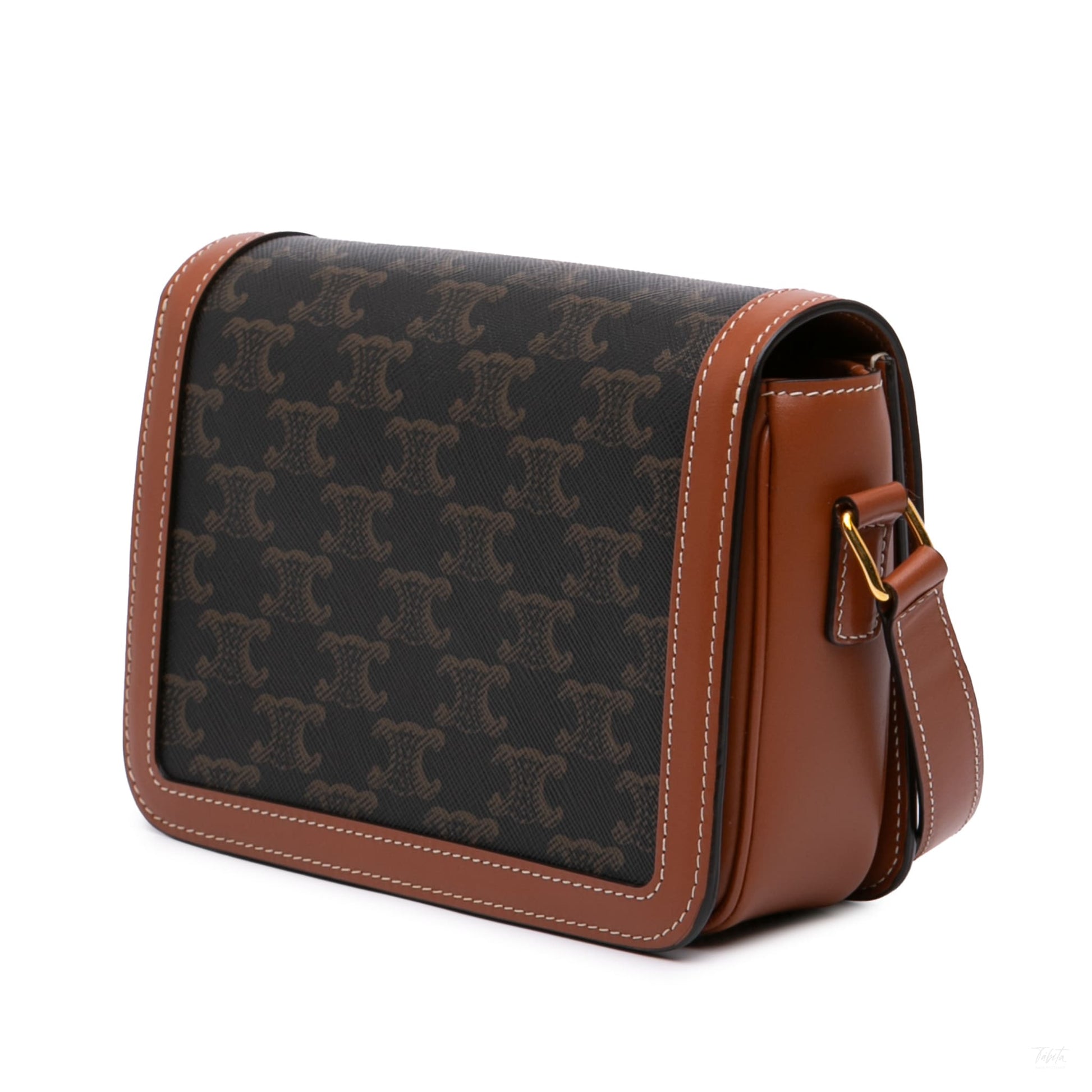 Second hand Céline Triomphe Teen Canvas & Calfskin Flap Crossbody Brown - Tabita Bags