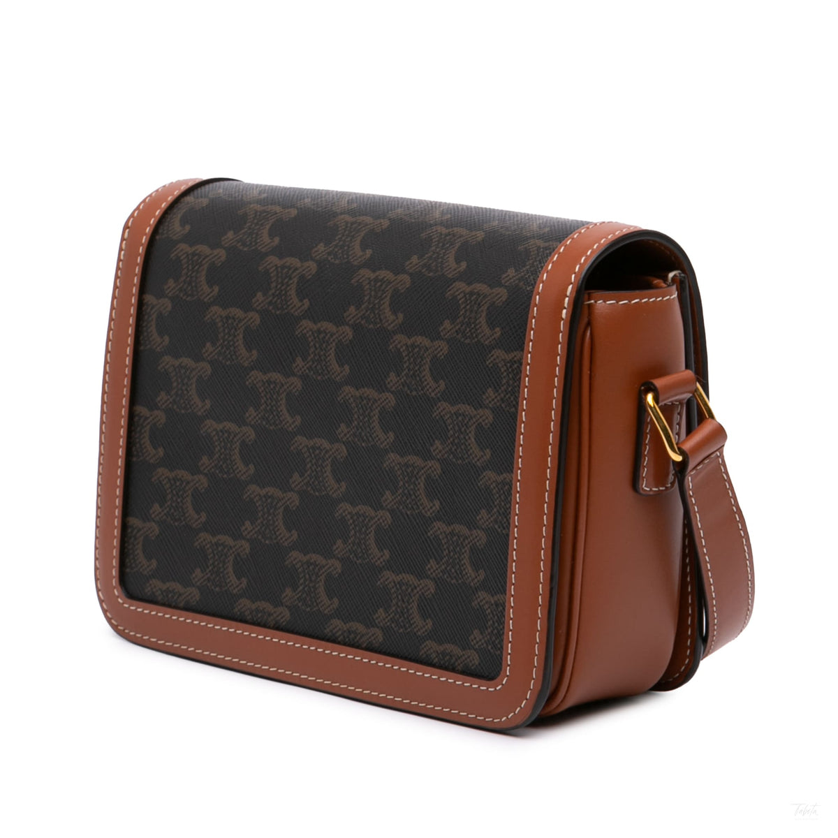 Second hand Céline Triomphe Teen Canvas & Calfskin Flap Crossbody Brown - Tabita Bags