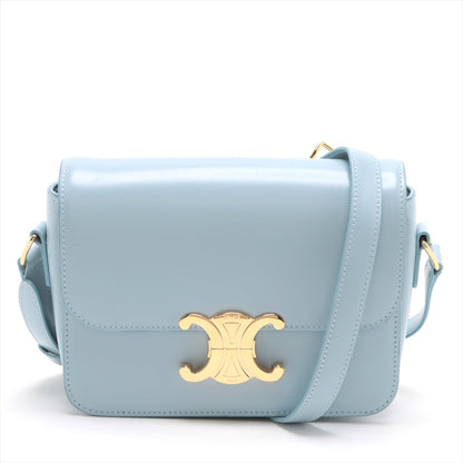 Second hand Céline Triomphe Teen Shiny Calfskin Leather 2-Ways Flap Bag Pale Blue - Tabita Bags