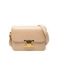 Second hand Céline Triomphe Teen Shiny Calfskin Leather Flap Crossbody Beige - Tabita Bags