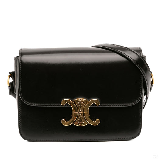 Second hand Céline Triomphe Teen Shiny Calfskin Leather Flap Crossbody Black - Tabita Bags