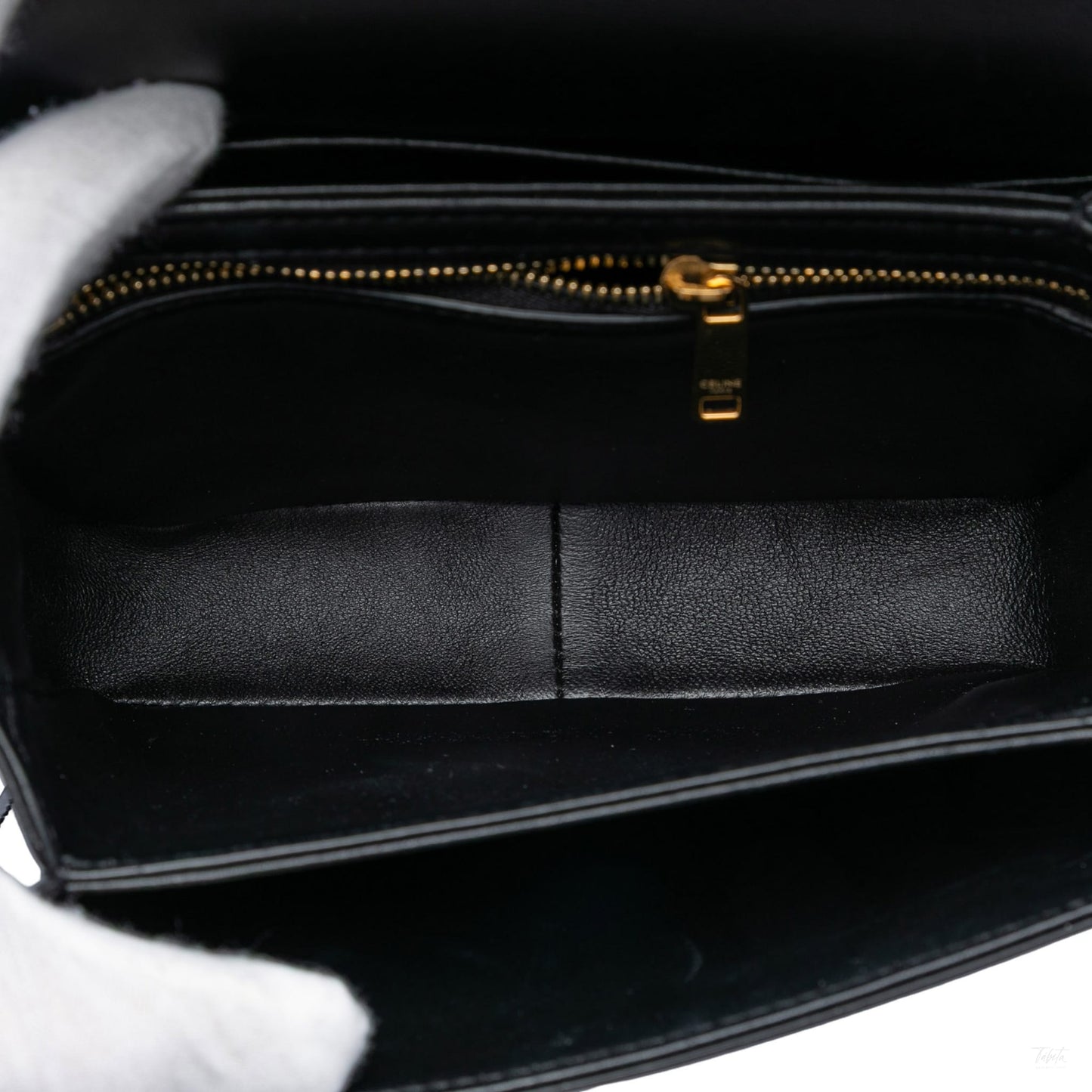 Second hand Céline Triomphe Teen Shiny Calfskin Leather Flap Crossbody Black - Tabita Bags