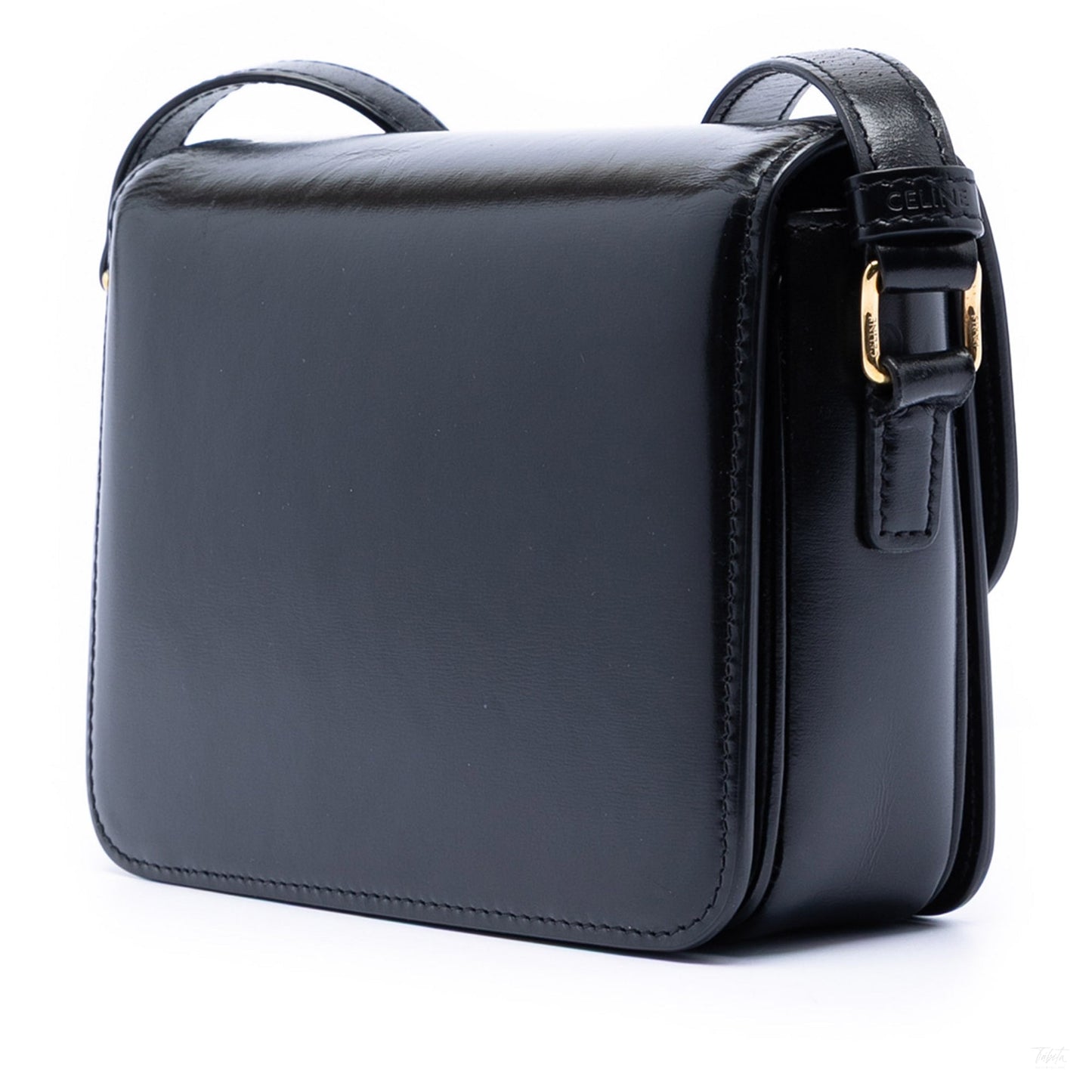 Second hand Céline Triomphe Teen Shiny Calfskin Leather Flap Crossbody Black - Tabita Bags