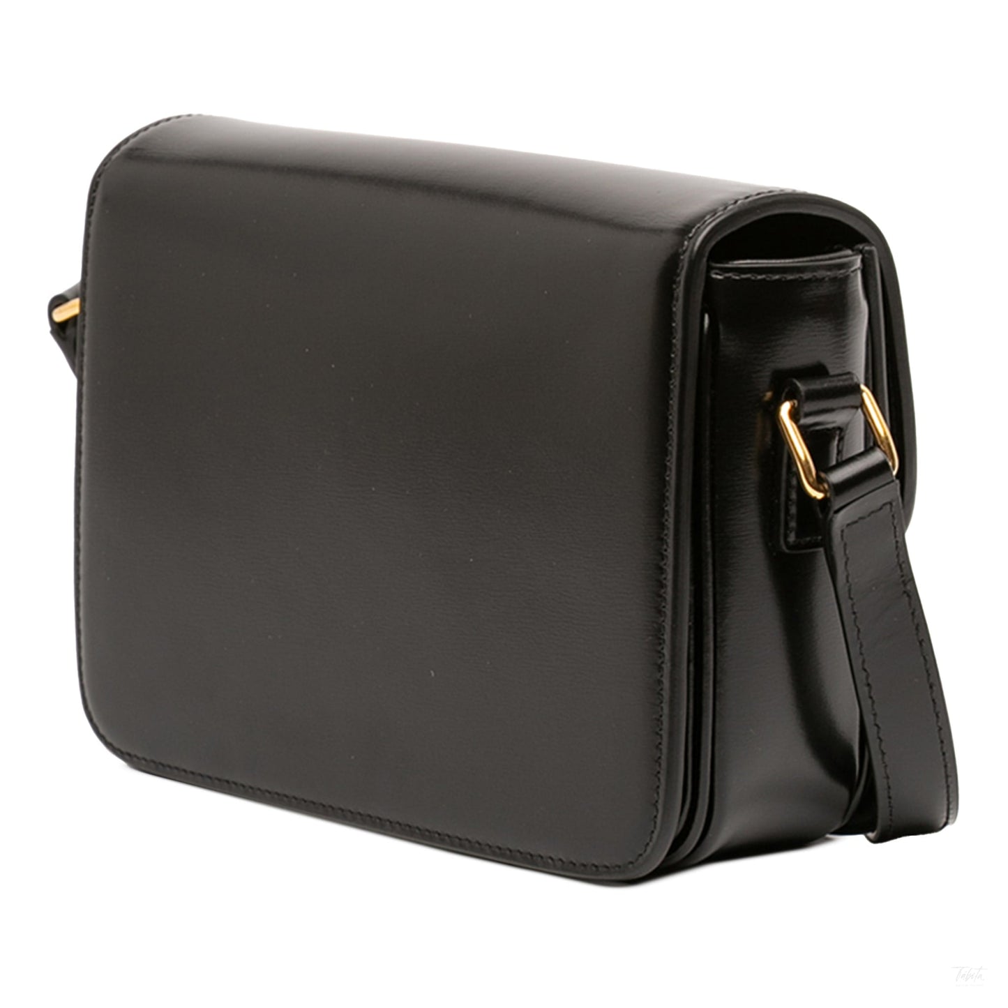 Second hand Céline Triomphe Teen Shiny Calfskin Leather Flap Crossbody Black - Tabita Bags